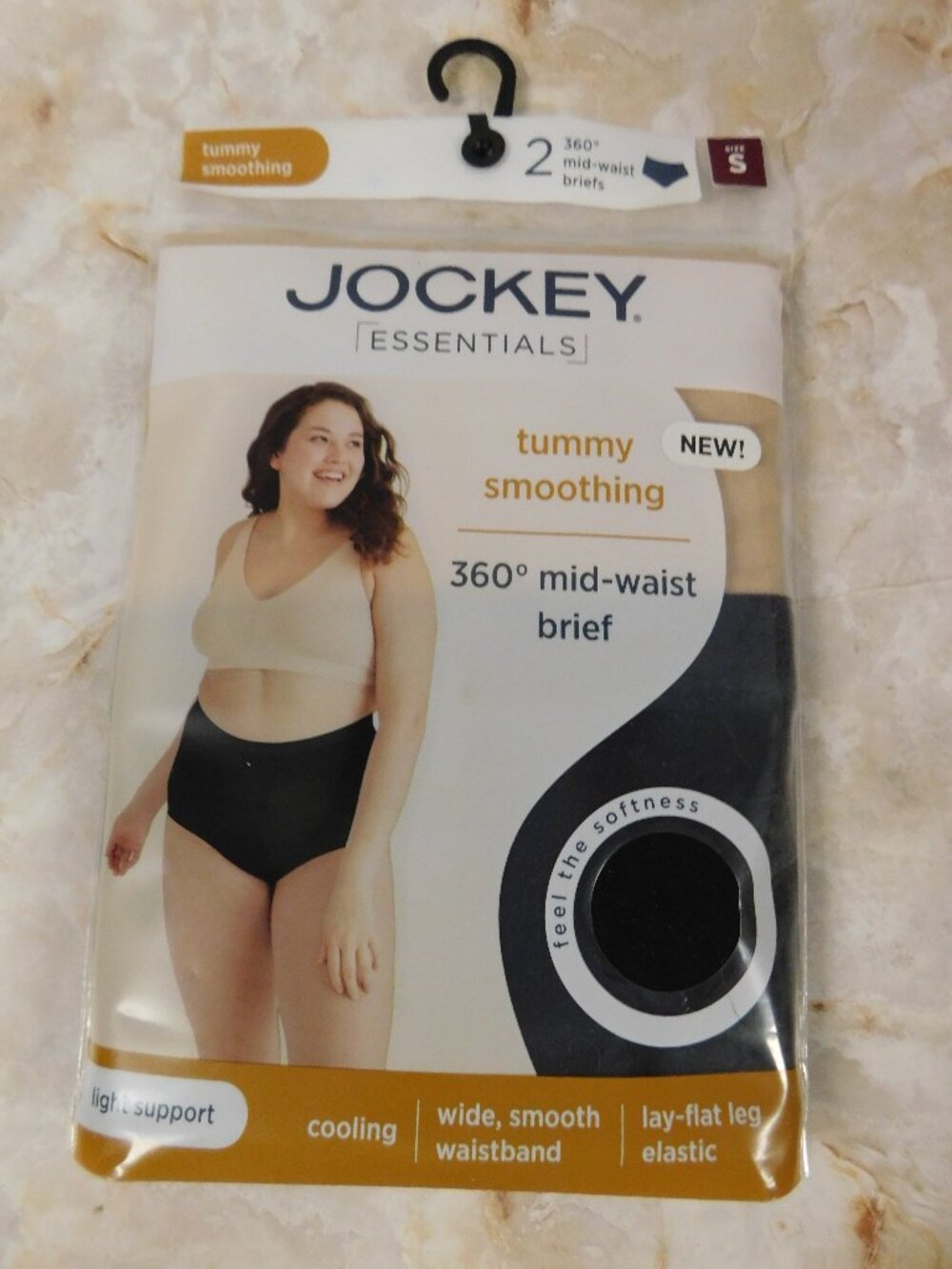 Jockey Essentials Tummy Smoothing Mid Waist Brief NEW Light Support sz S Black